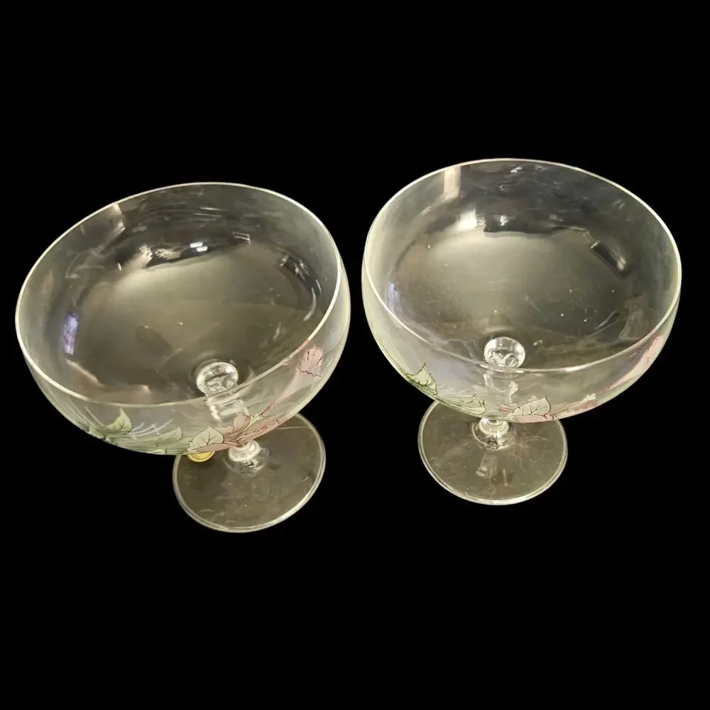 Bohemia Brigitta Floral Champagne Coupe Dessert Glasses Set of 2 Twisted Stem